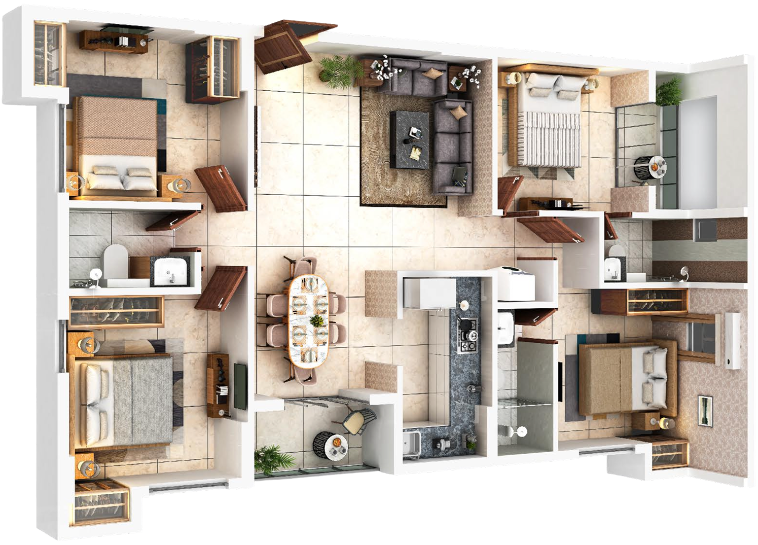 Flat F, 4 BHK isometric view